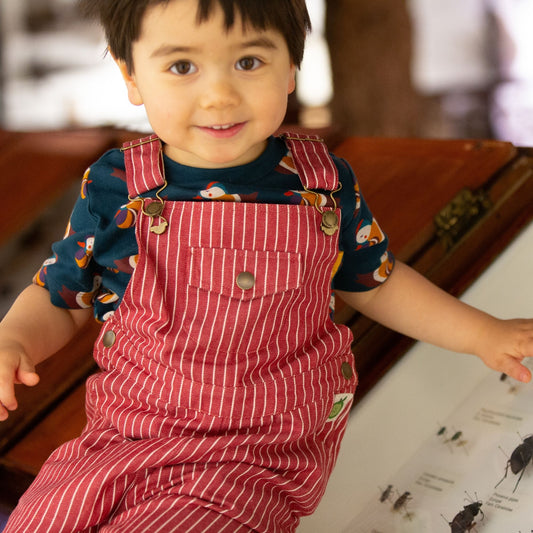 Burnt Ochre Striped Dungaree Shorts