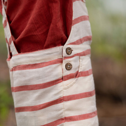 Vintage Red Stripe Dungaree Shorts Red / 18-24m