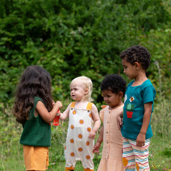 Summer Sun Storytime Dungaree Shorts Cream / 18-24m
