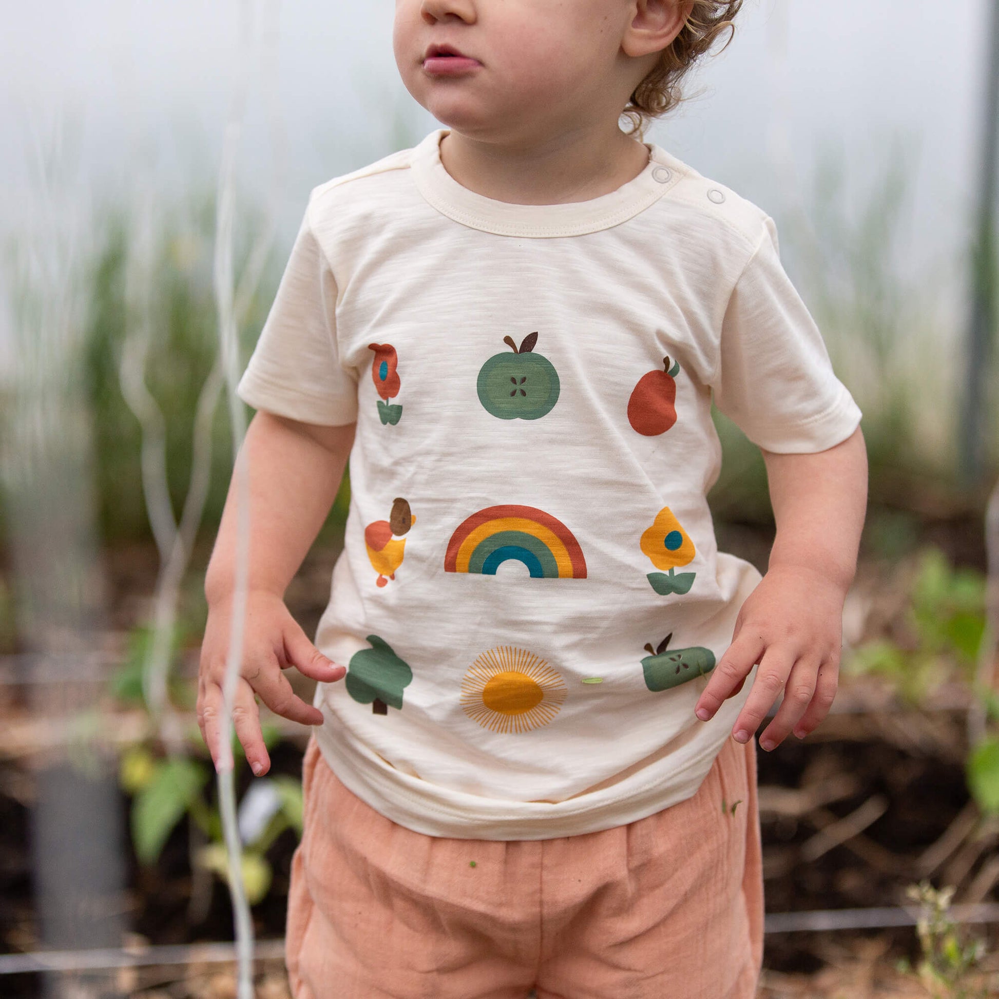 Vintage Rainbows Short Sleeve Popper T Shirt Cream / 18-24m