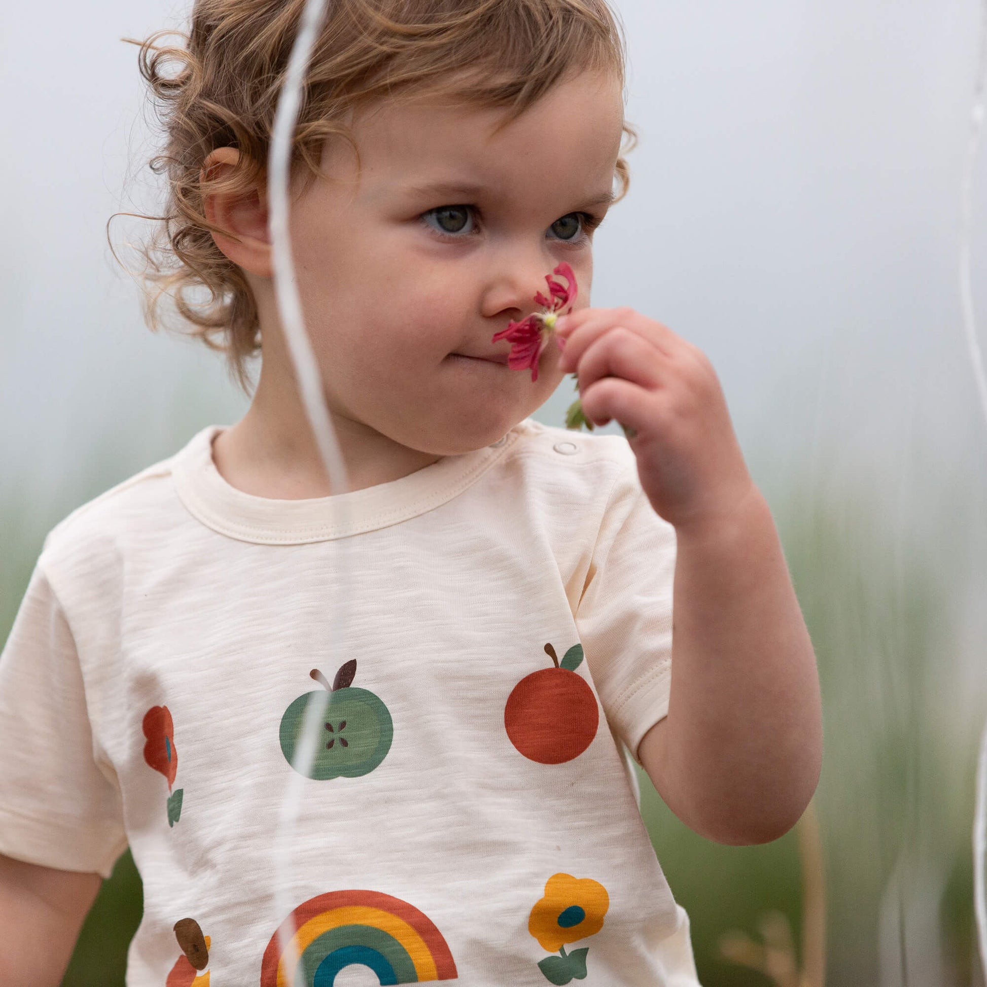 Vintage Rainbows Short Sleeve Popper T Shirt Cream / 18-24m