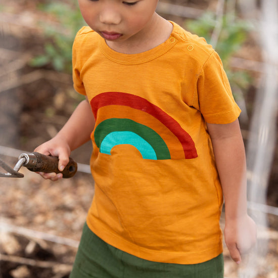 Golden Rainbow Short Sleeve Popper T Shirt Gold / 18-24m
