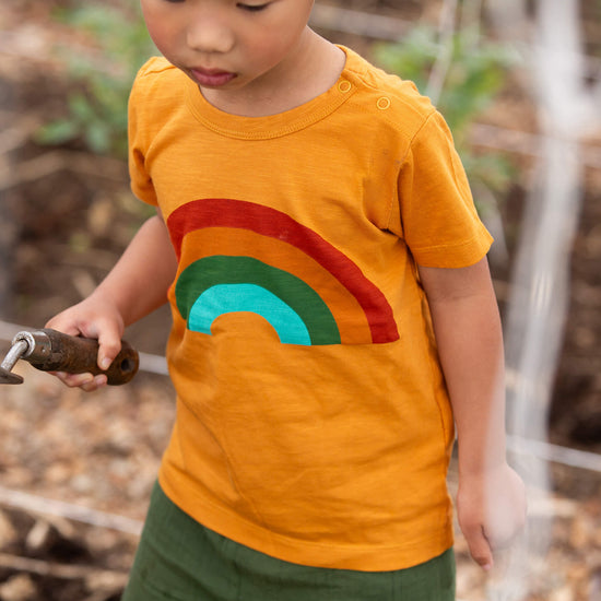 Golden Rainbow Short Sleeve Popper T Shirt Gold / 18-24m