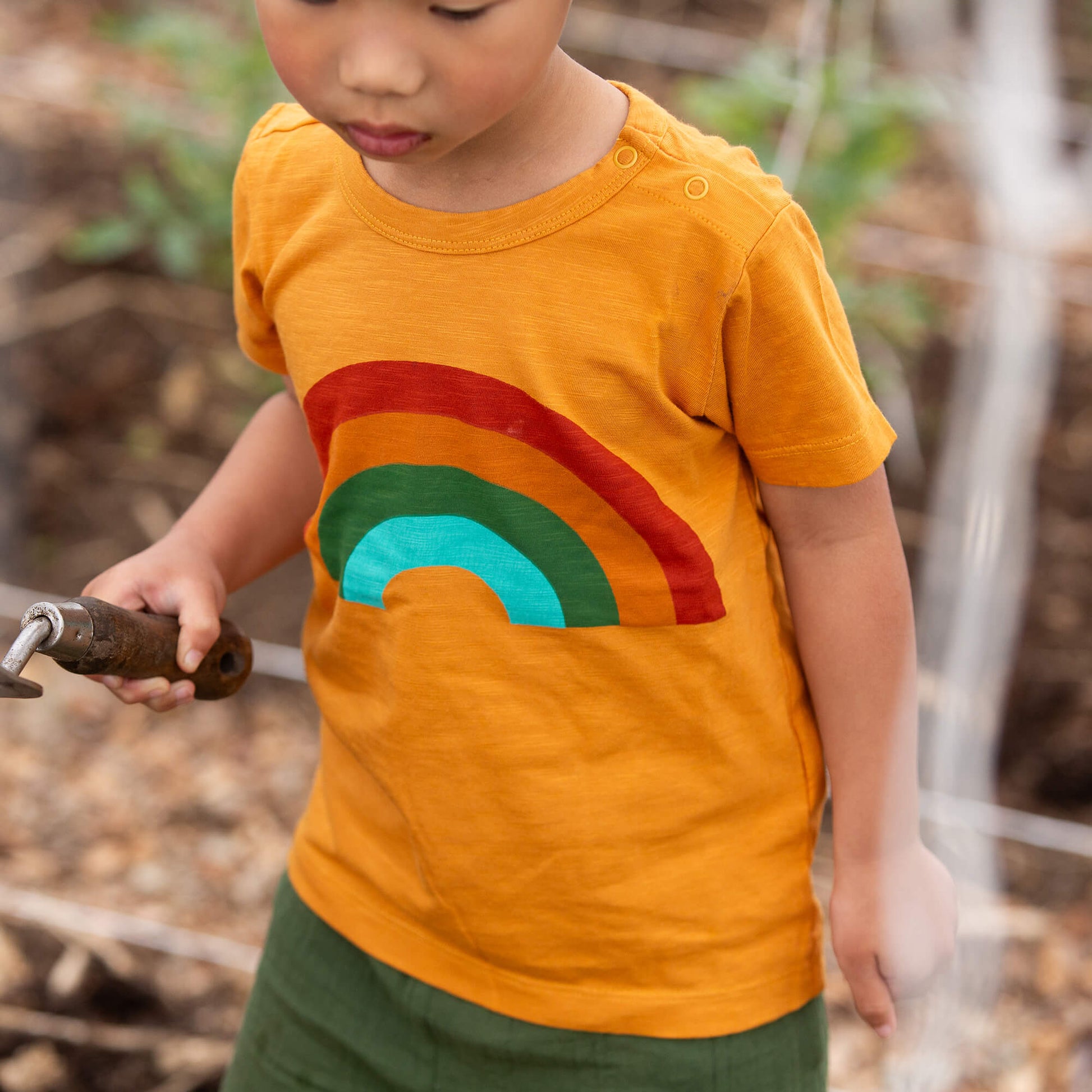 Golden Rainbow Short Sleeve Popper T Shirt Gold / 18-24m
