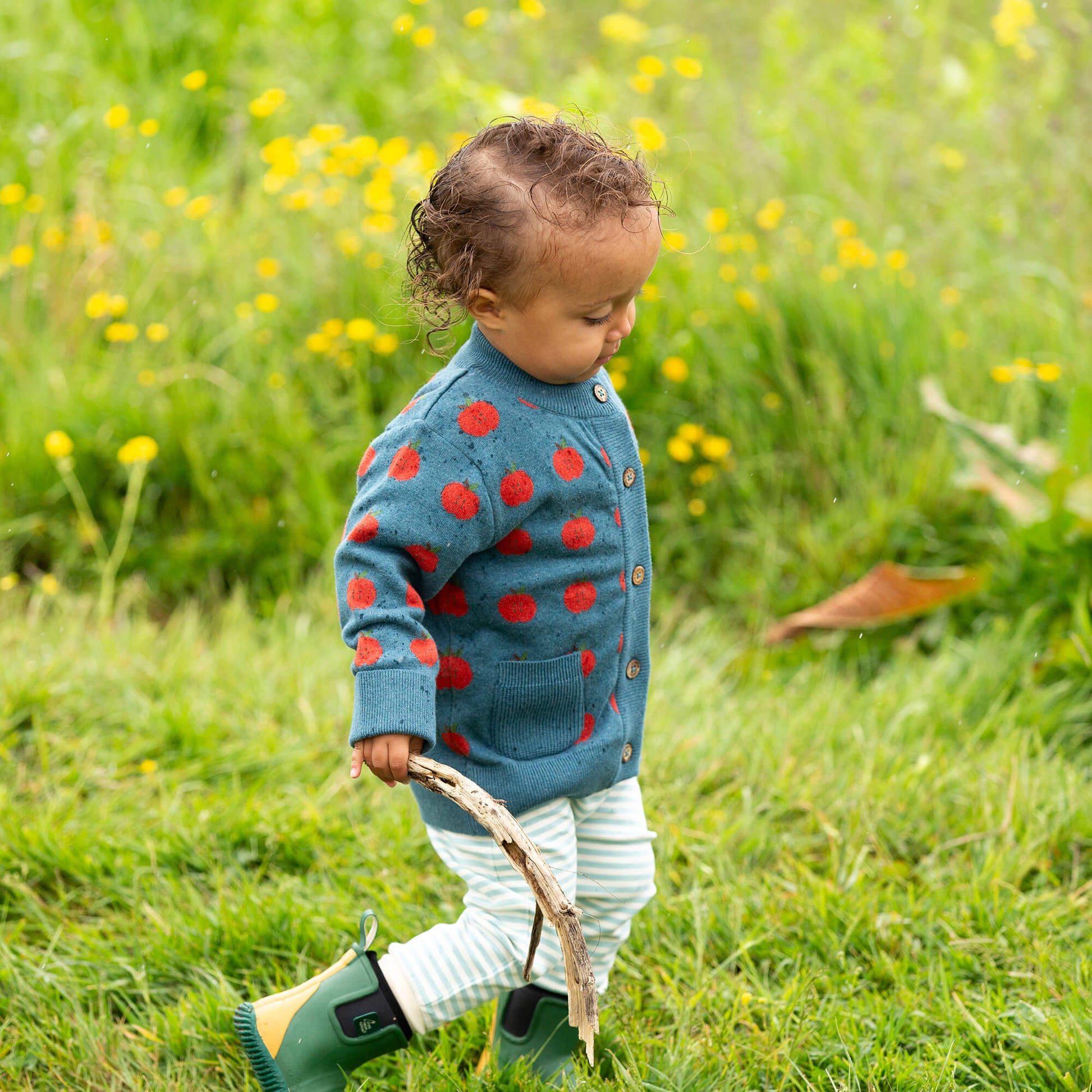 Apple A Day Knitted Cardigan Blue / 12-24m