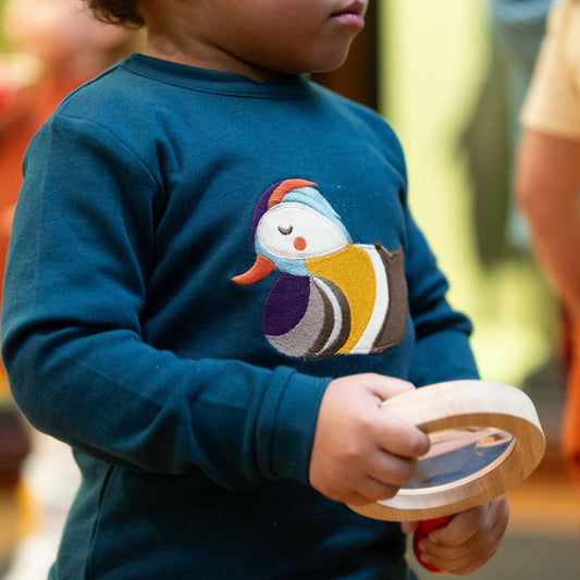 Mandarin Ducks Applique Organic Long Sleeve T Shirt