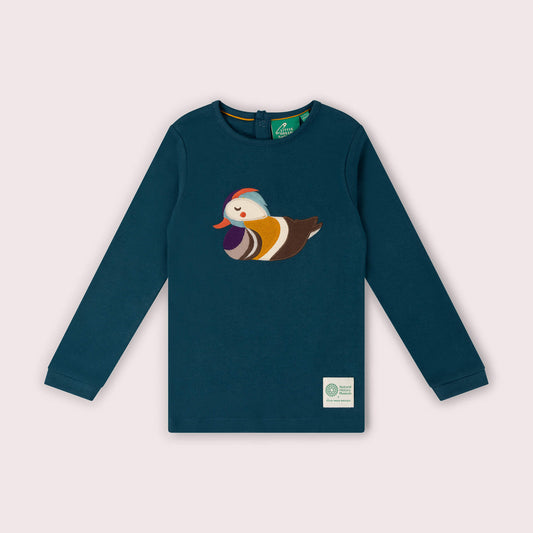 Mandarin Ducks Applique Organic Long Sleeve T Shirt