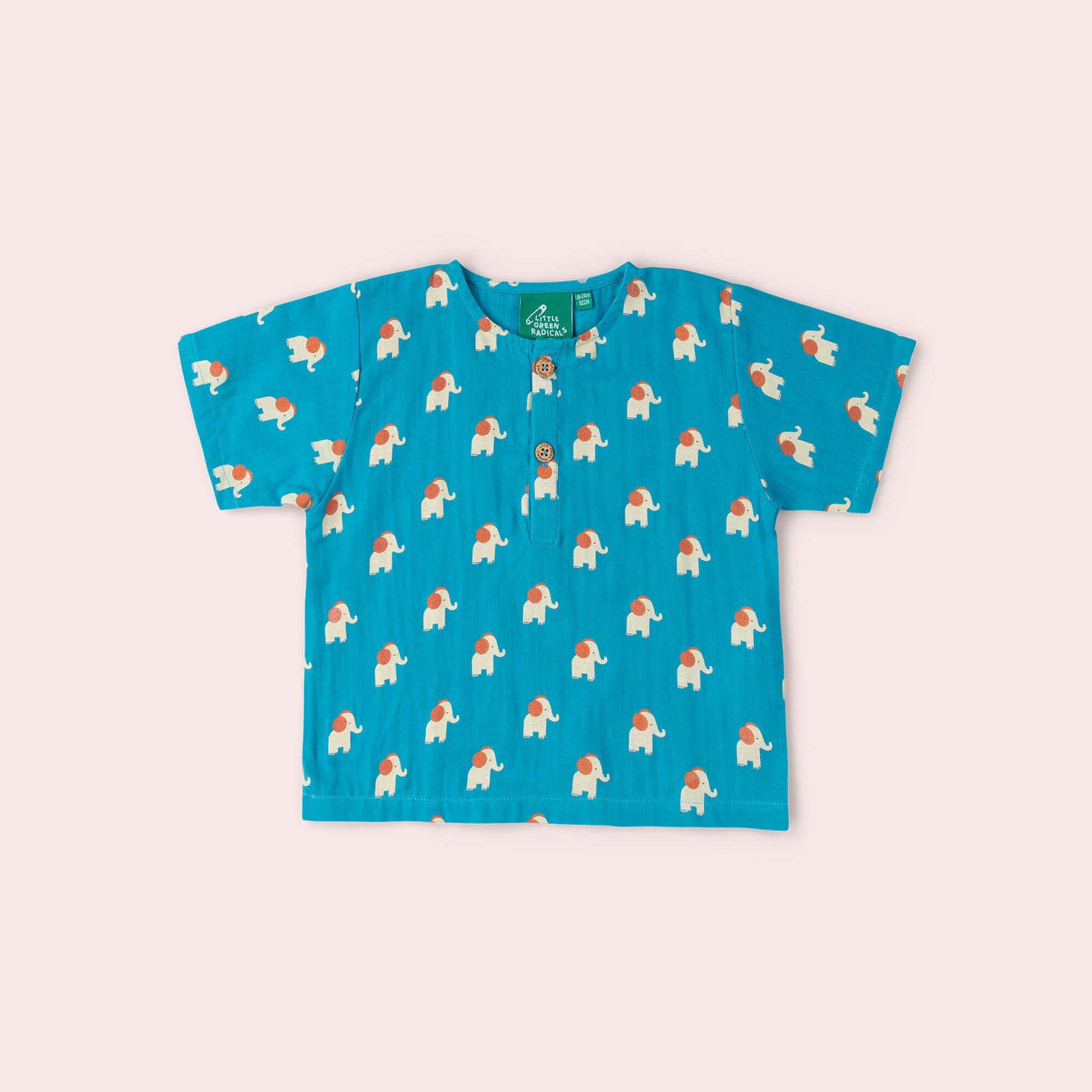 Blue Elephants Loose Fit Short Sleeve Henley Top Blue / 18-24m