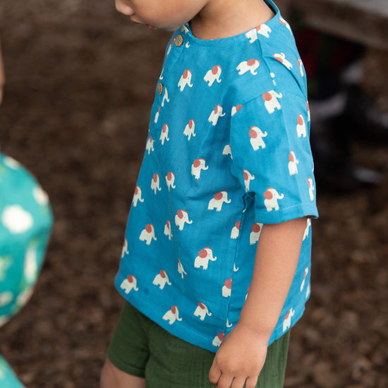 Blue Elephants Loose Fit Short Sleeve Henley Top Blue / 18-24m