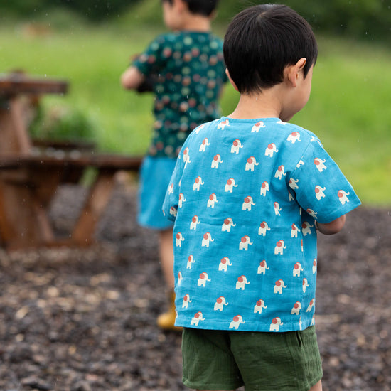 Blue Elephants Loose Fit Short Sleeve Henley Top Blue / 18-24m