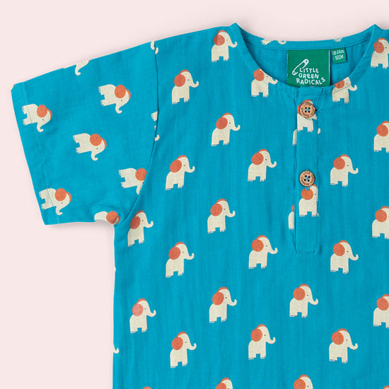 Blue Elephants Loose Fit Short Sleeve Henley Top Blue / 18-24m