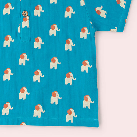 Blue Elephants Loose Fit Short Sleeve Henley Top Blue / 18-24m