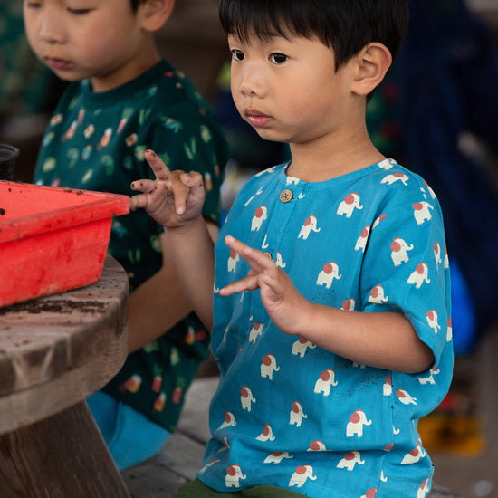 Blue Elephants Loose Fit Short Sleeve Henley Top Blue / 18-24m