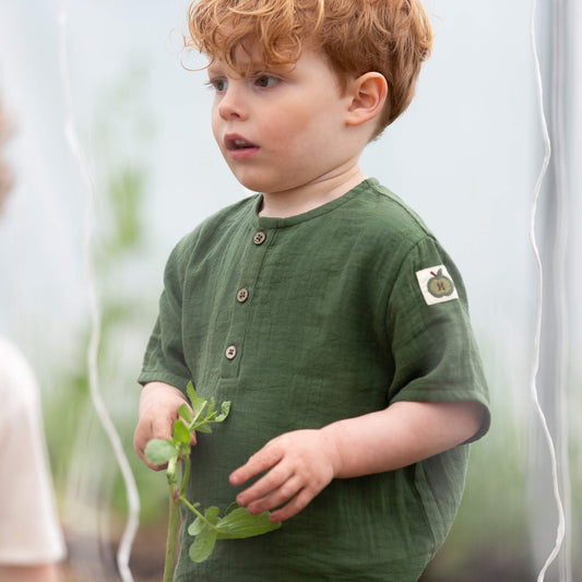Chive Green Short Sleeved Henley Top Green / 18-24m