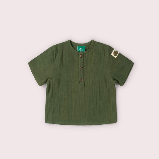 Chive Green Short Sleeved Henley Top Green / 18-24m