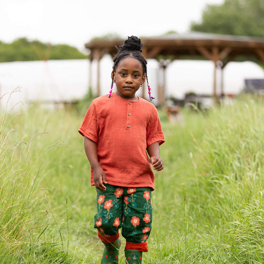 Burnt Ochre Short Sleeved Henley Top Red / 18-24m
