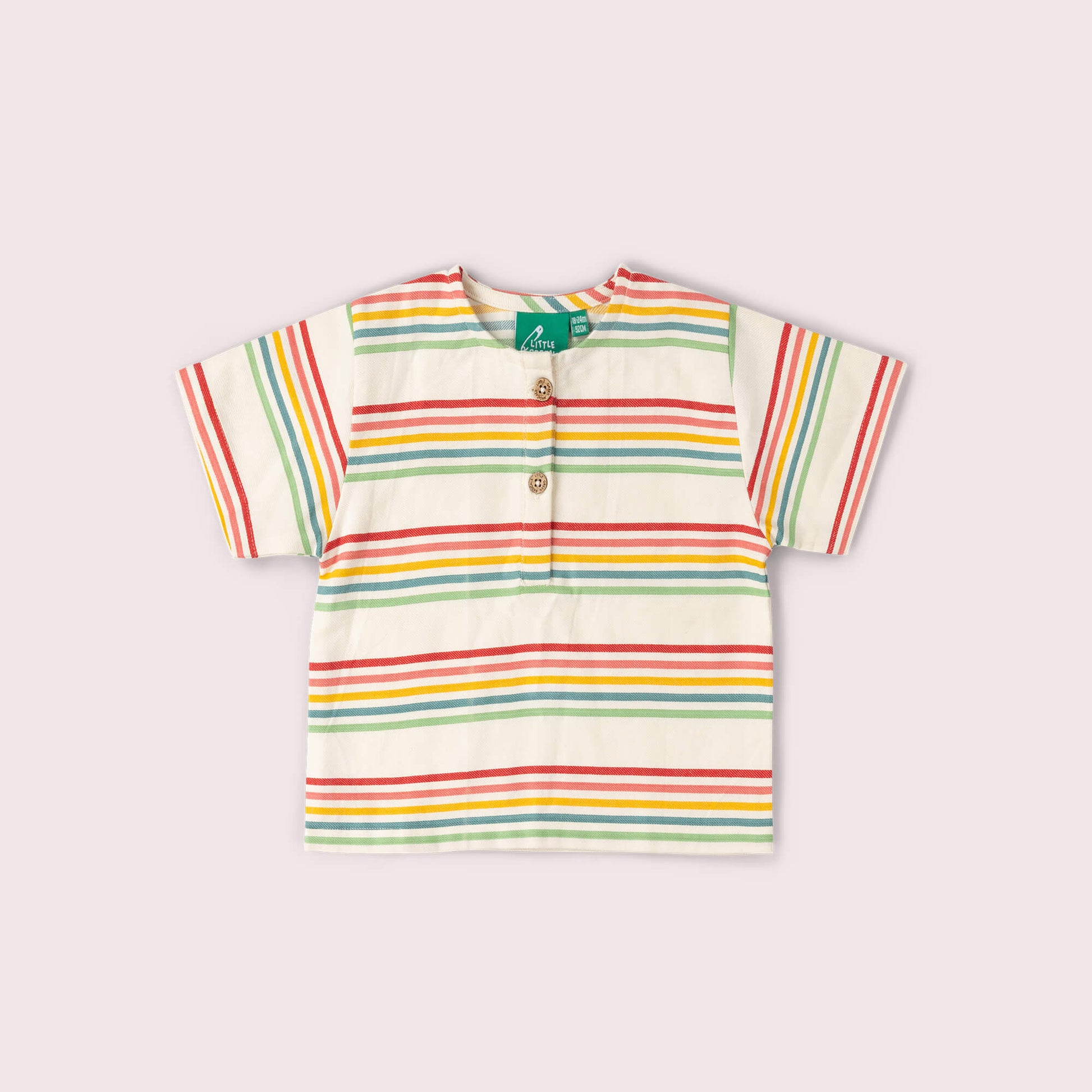 Cream Rainbow Loose Fit Short Sleeve Henley Top MULTI / 18-24m
