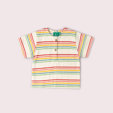 Cream Rainbow Loose Fit Short Sleeve Henley Top MULTI / 18-24m