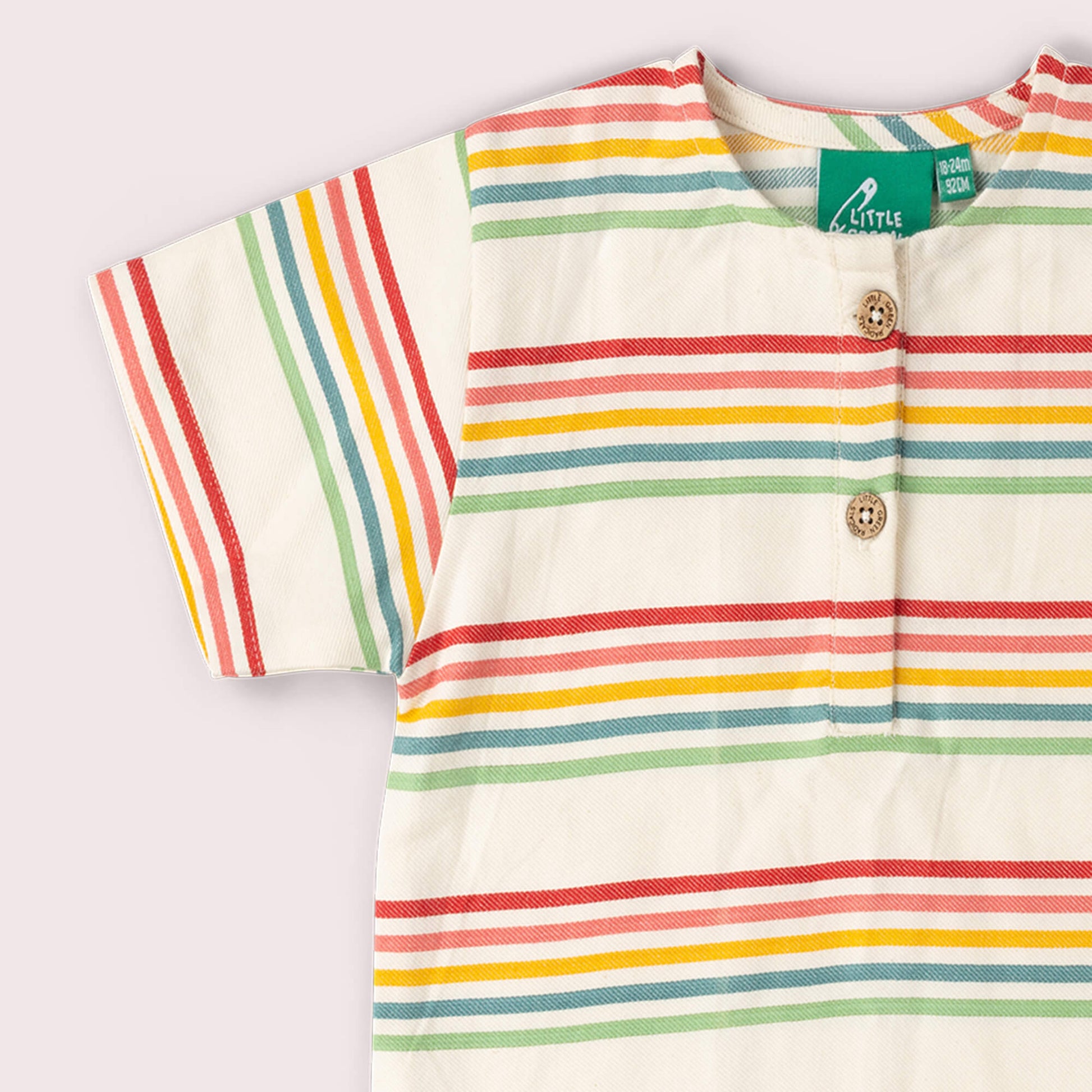 Cream Rainbow Loose Fit Short Sleeve Henley Top MULTI / 18-24m
