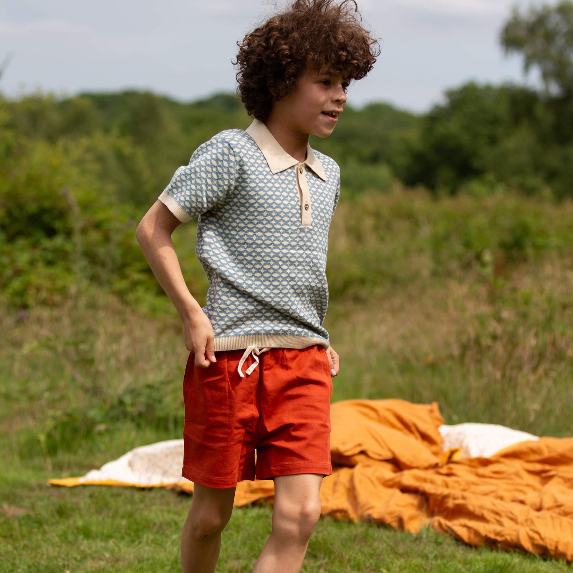 Hazy Blue Short Sleeve Knitted Top Blue / 12-24m