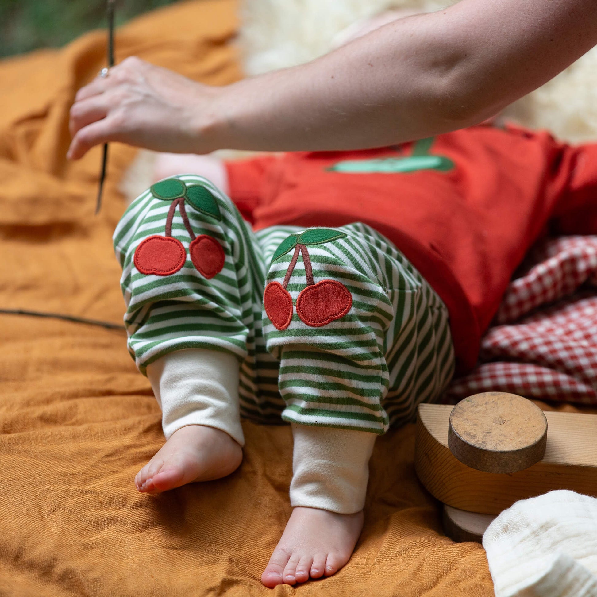 Cherry Knee Patch Striped Joggers Green / 18-24m