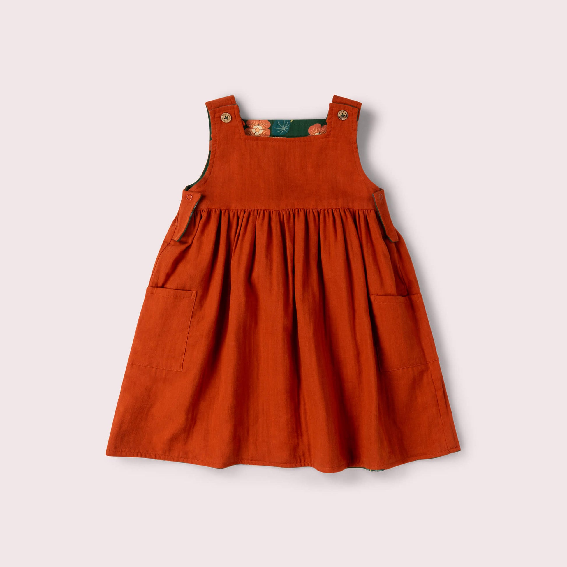 Orange Blooms Reversible Pinny Dress Green / 18-24m