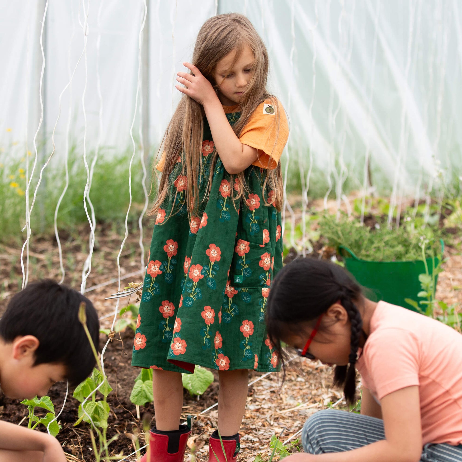 Orange Blooms Reversible Pinny Dress Green / 18-24m