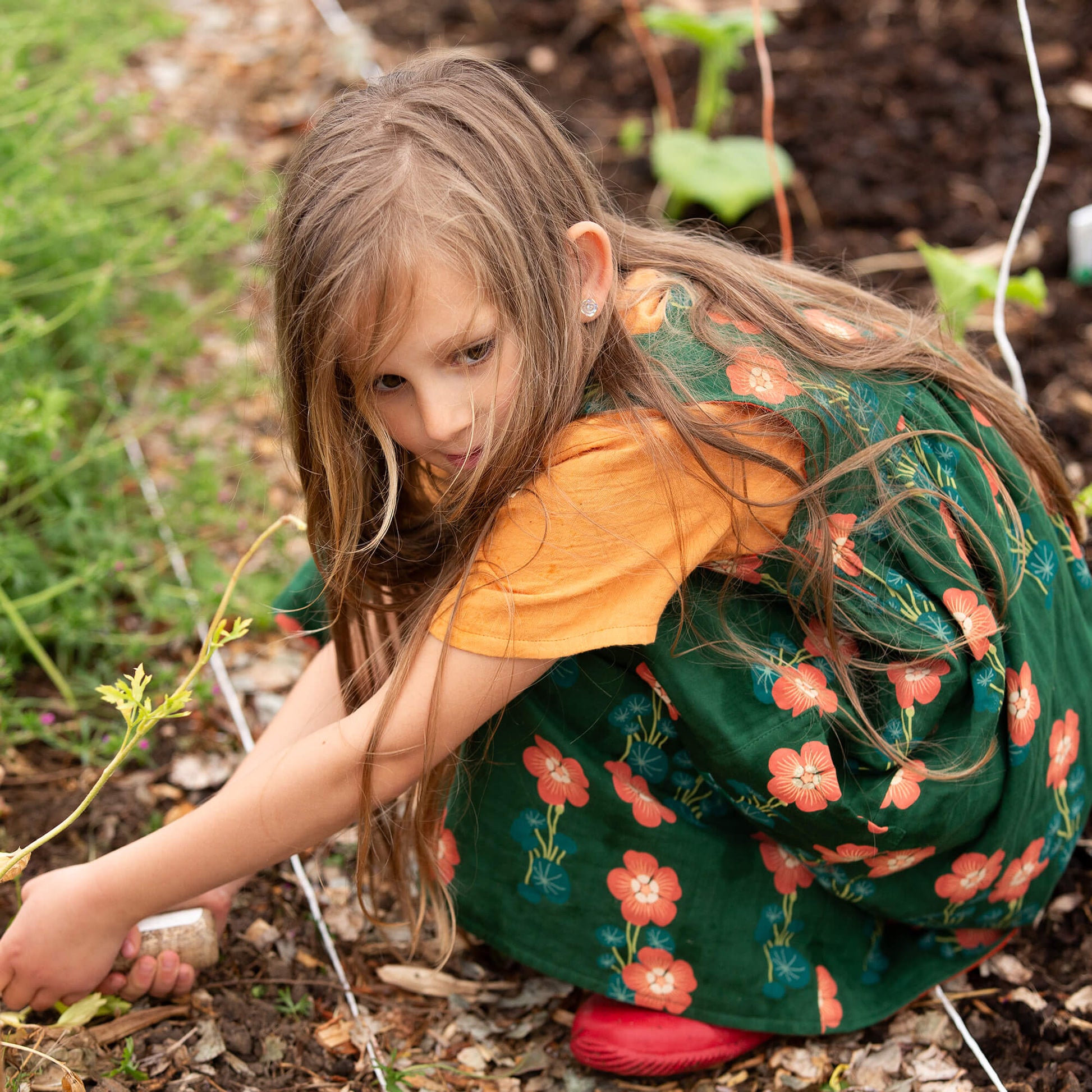 Orange Blooms Reversible Pinny Dress Green / 18-24m