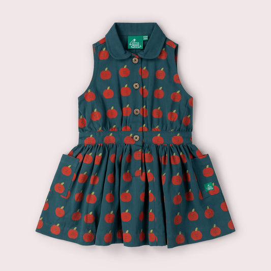 Apple Pinafore Button Dress Blue / 18-24m