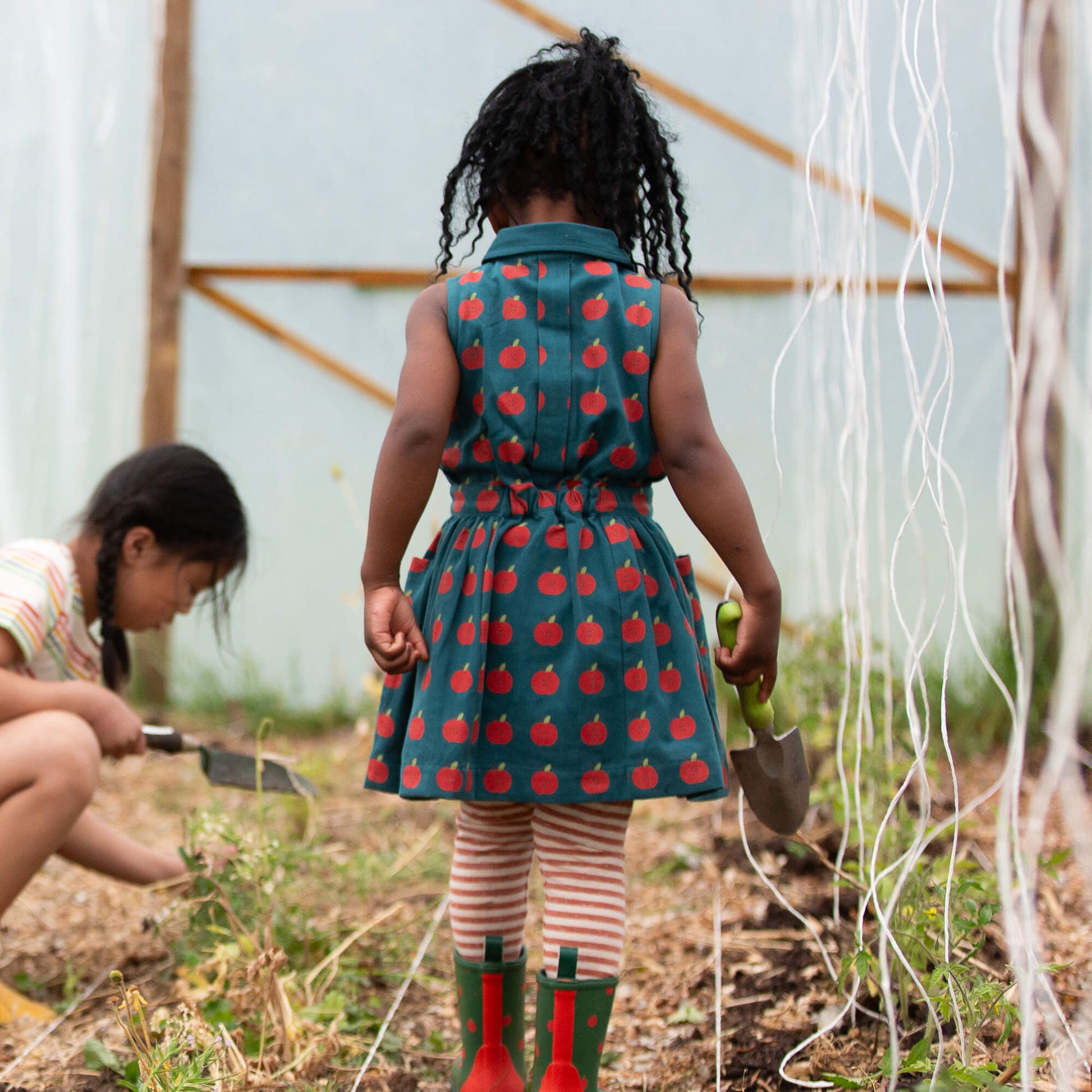 Apple Pinafore Button Dress Blue / 18-24m