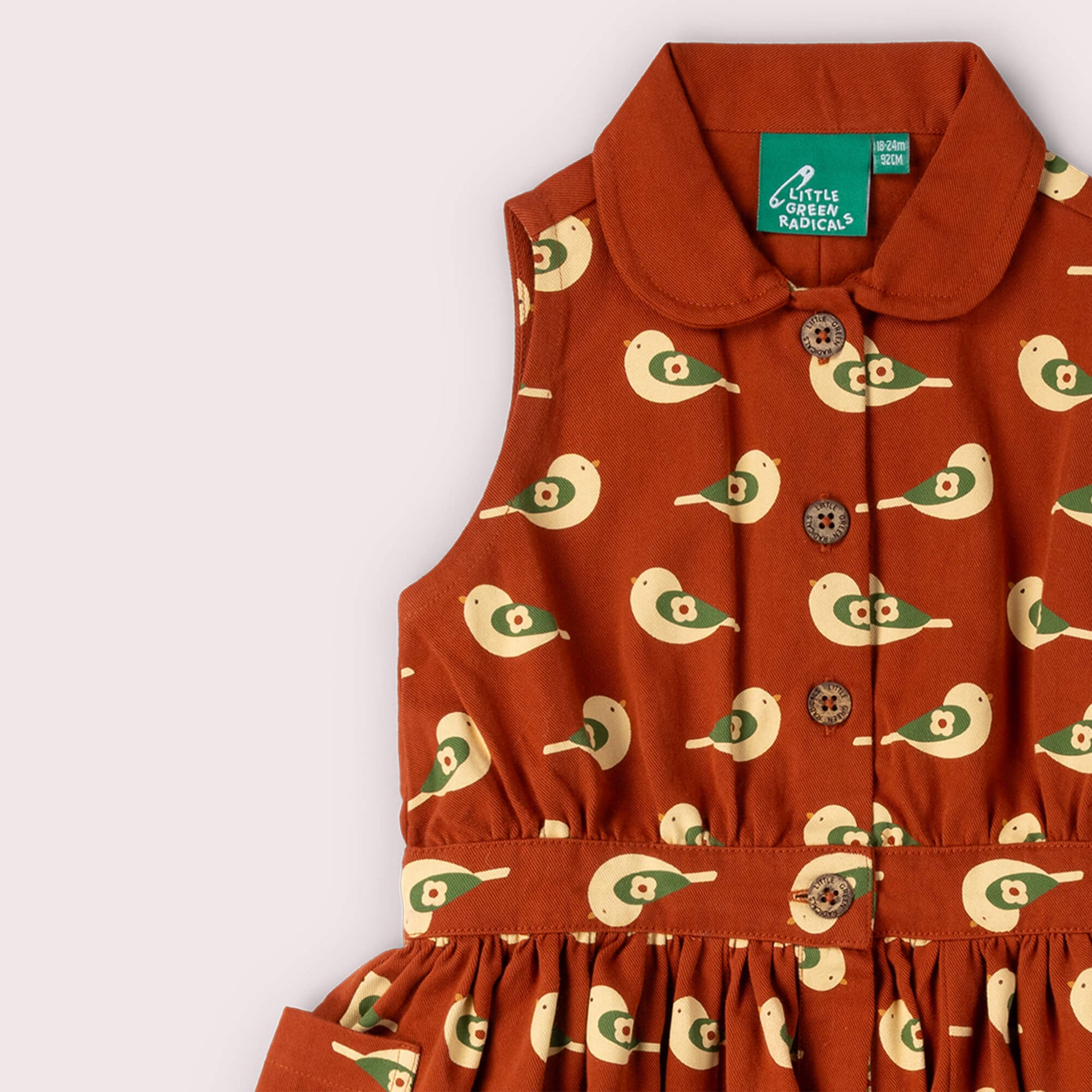 Spring Birds Pinafore Button Dress Red / 18-24m