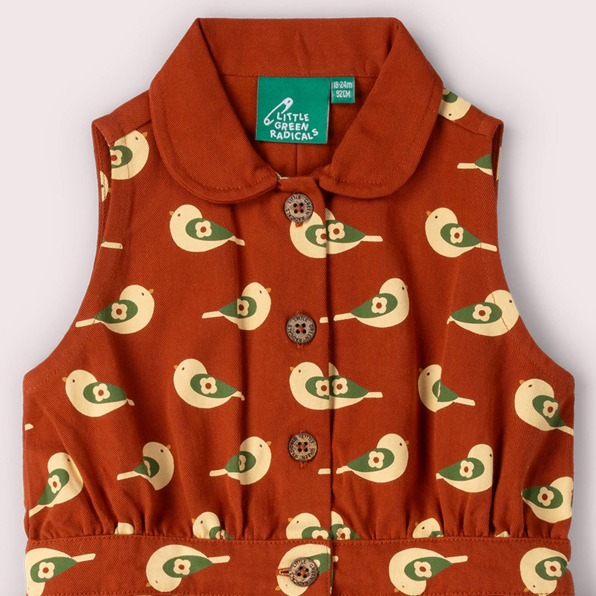 Spring Birds Pinafore Button Dress Red / 18-24m