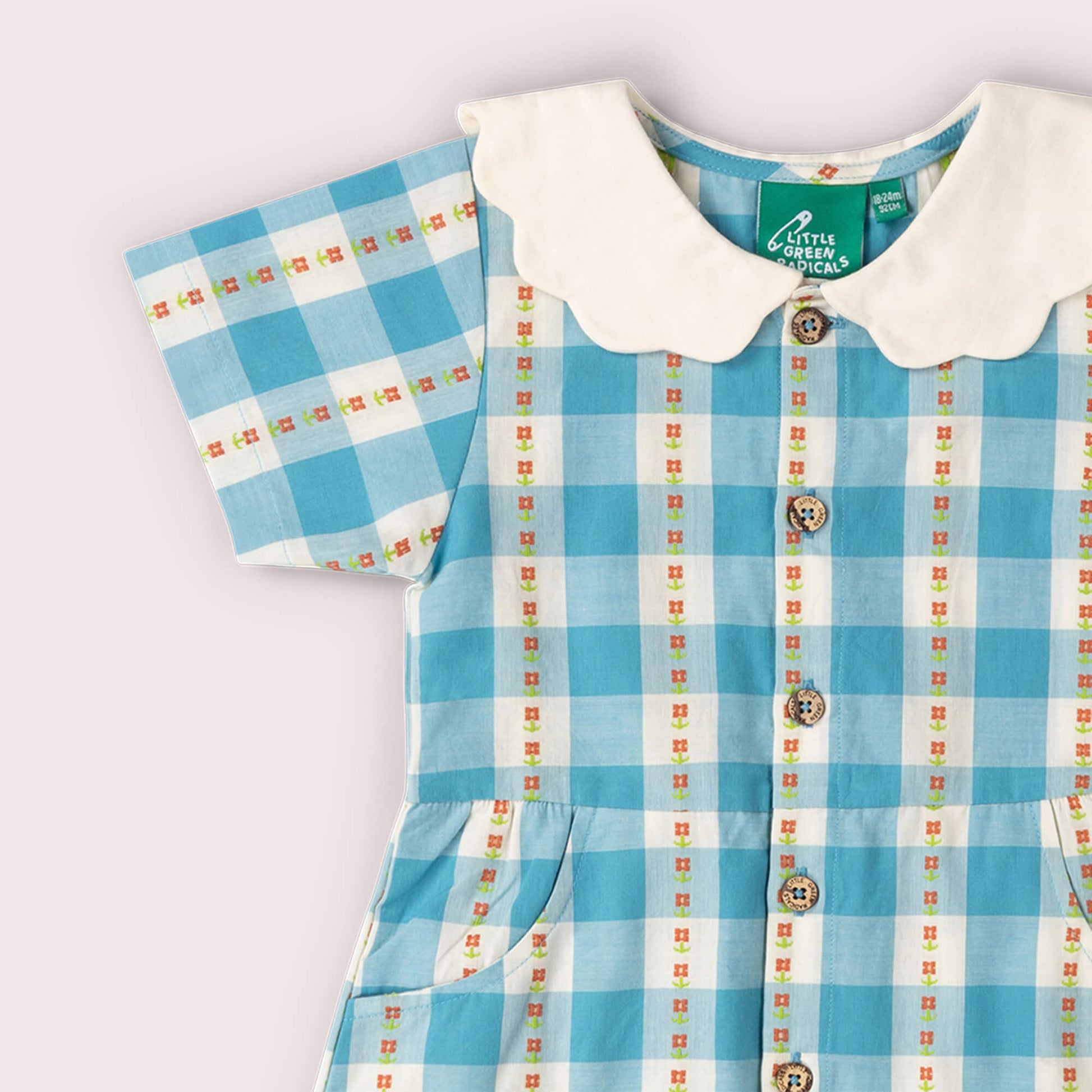 Blue Flowers Button Through Short Sleeve Dress Blue / 18-24m