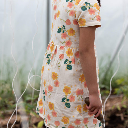 Flora Button Through Short Sleeve Dress Cream / 18-24m