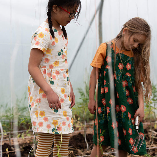 Flora Button Through Short Sleeve Dress Cream / 18-24m