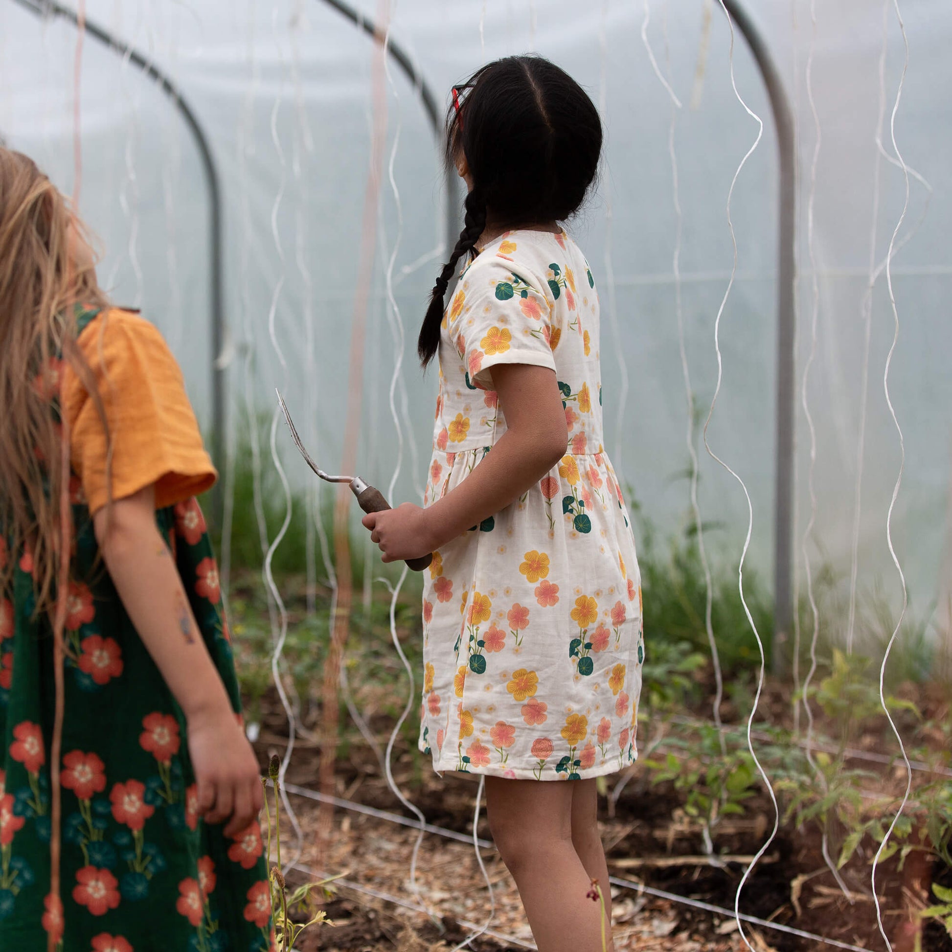 Flora Button Through Short Sleeve Dress Cream / 18-24m