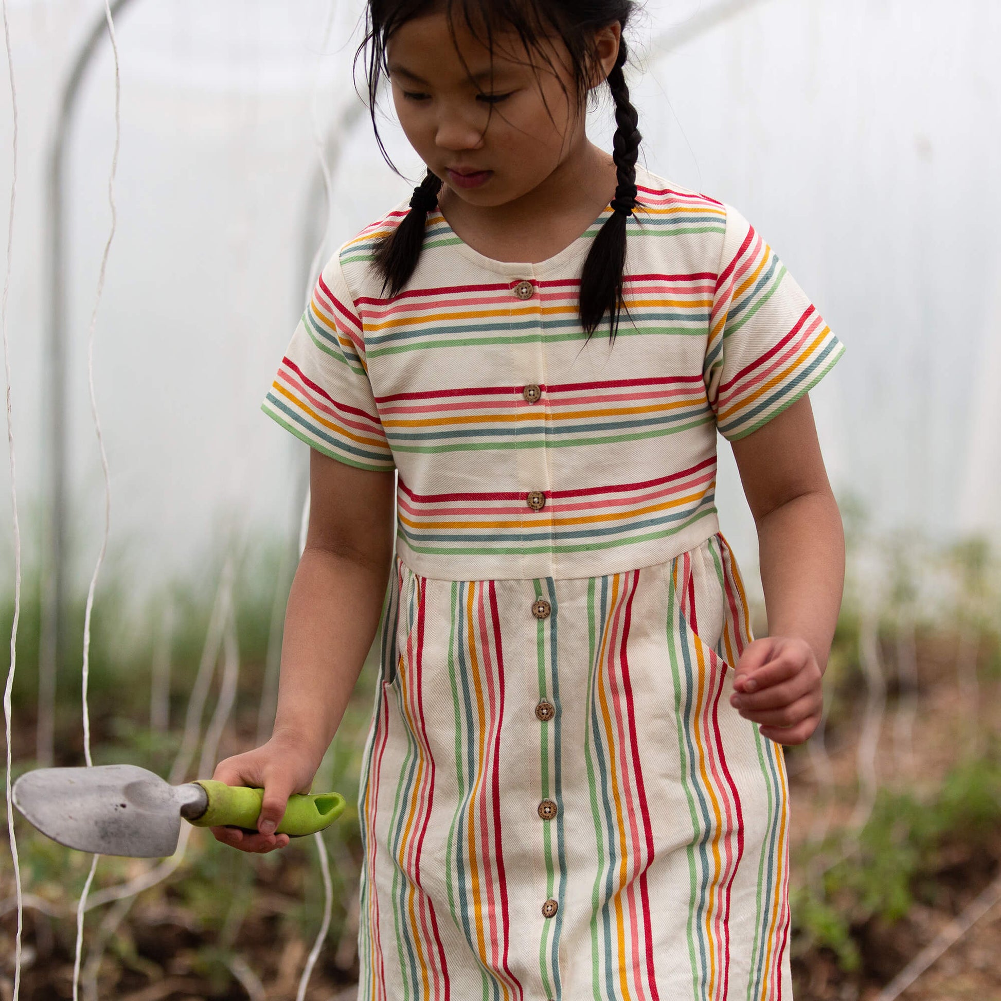 Cream Rainbow Button Through Short Sleeve Dress MULTI / 18-24m
