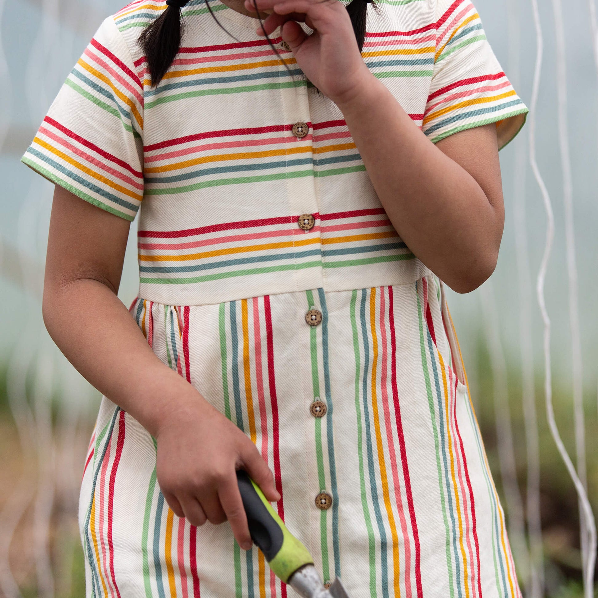 Cream Rainbow Button Through Short Sleeve Dress MULTI / 18-24m