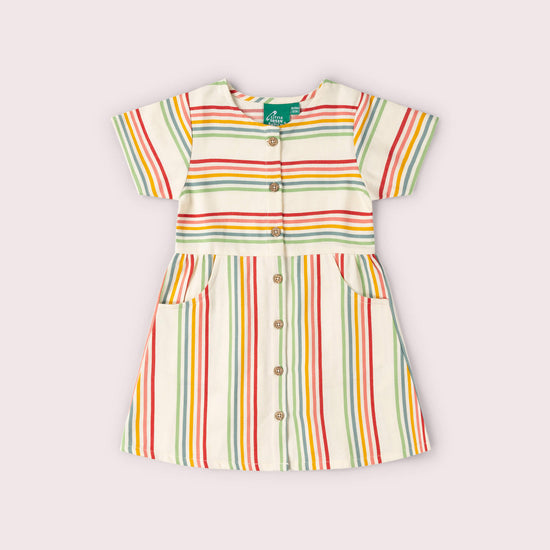 Cream Rainbow Button Through Short Sleeve Dress MULTI / 18-24m