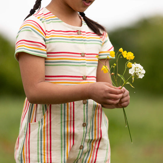Cream Rainbow Button Through Short Sleeve Dress MULTI / 18-24m