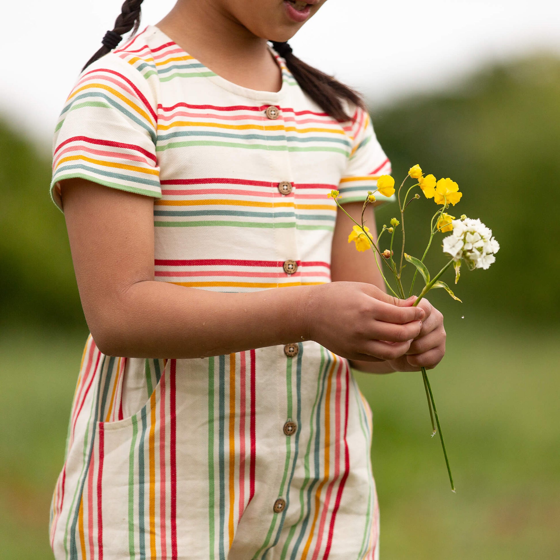 Cream Rainbow Button Through Short Sleeve Dress MULTI / 18-24m