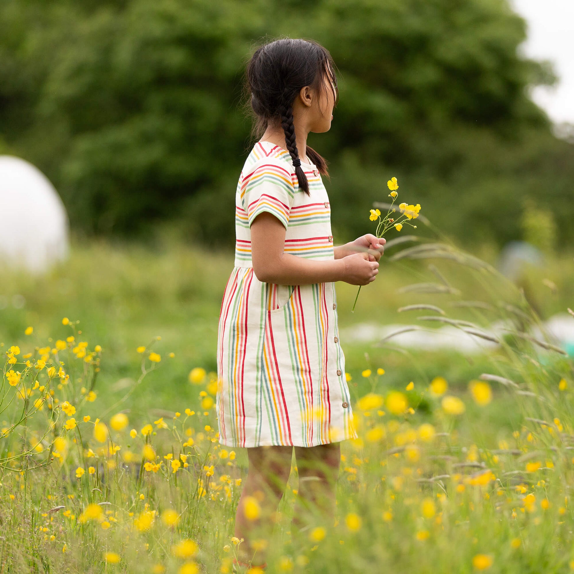 Cream Rainbow Button Through Short Sleeve Dress MULTI / 18-24m