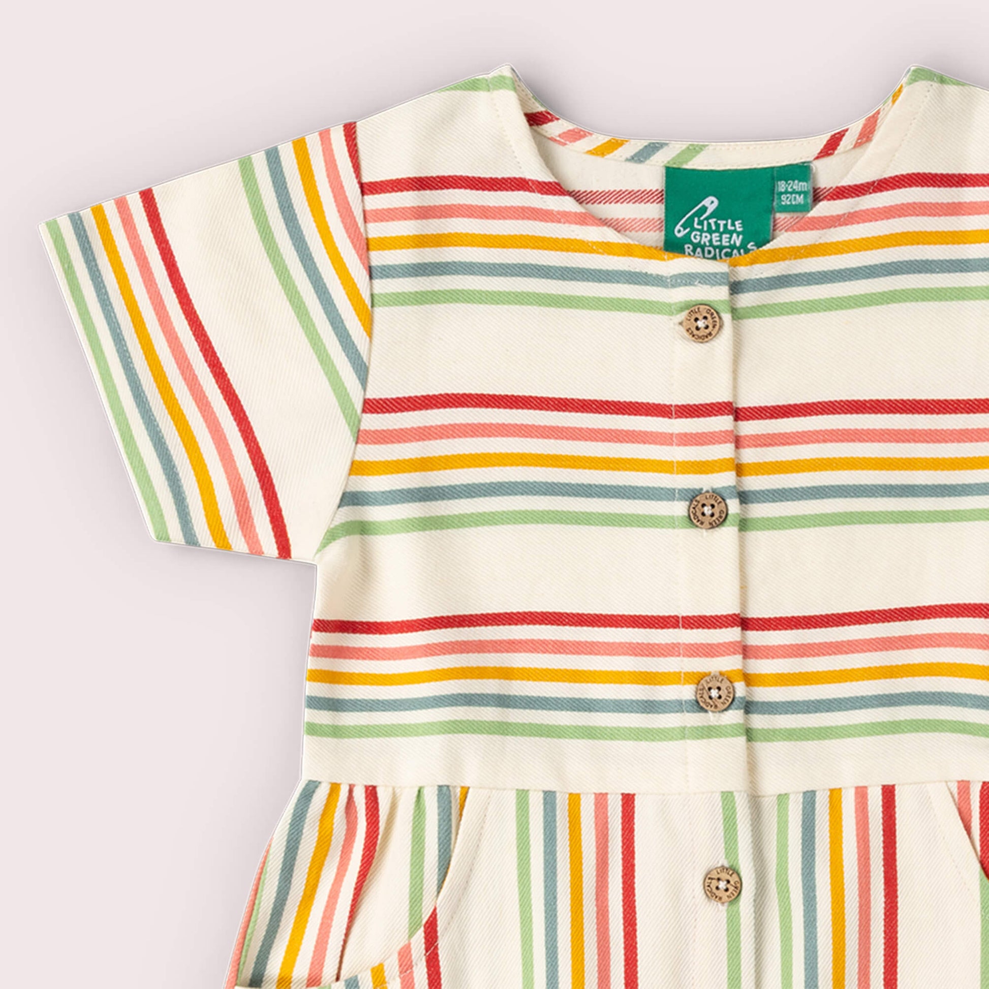 Cream Rainbow Button Through Short Sleeve Dress MULTI / 18-24m