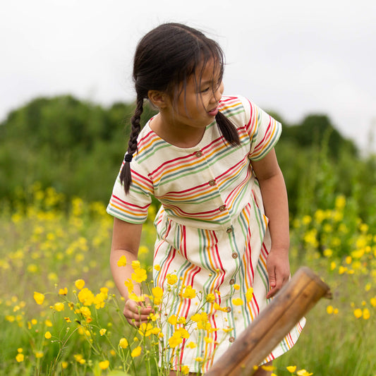 Cream Rainbow Button Through Short Sleeve Dress MULTI / 18-24m