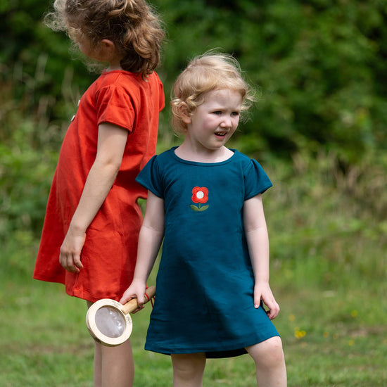 Red Flower Boat Neck Tunic Dress Blue / 18-24m