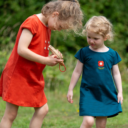 Red Flower Boat Neck Tunic Dress Blue / 18-24m