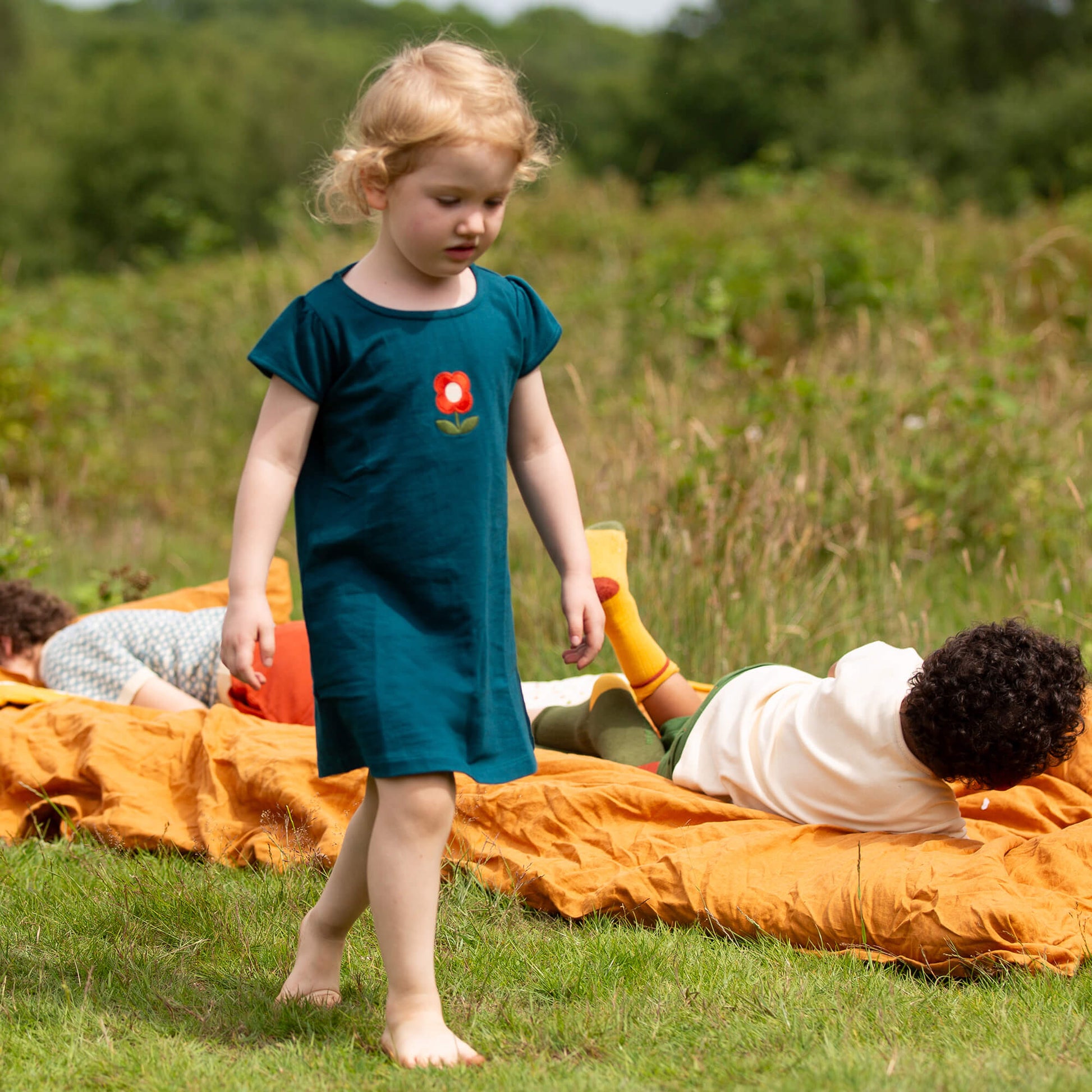 Red Flower Boat Neck Tunic Dress Blue / 18-24m