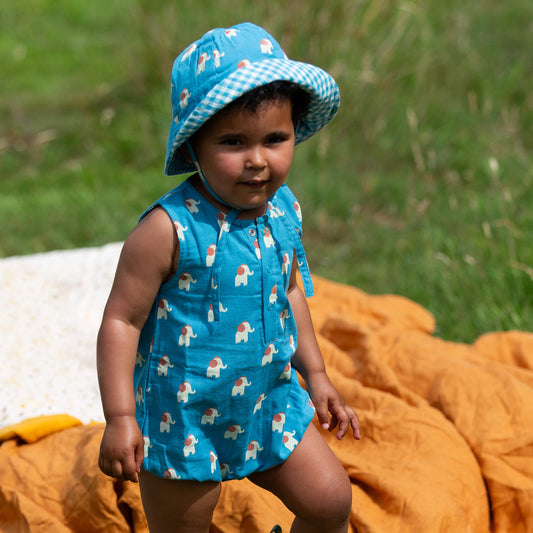 Blue Elephants Reversible Sunhat Blue / 06-12m