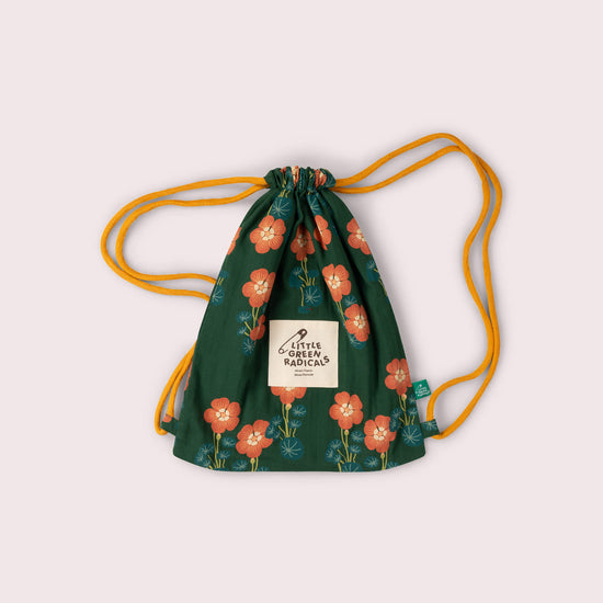 Orange Blooms Drawstring Bag Green / one size