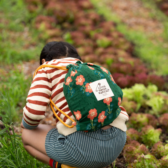 Orange Blooms Drawstring Bag Green / one size
